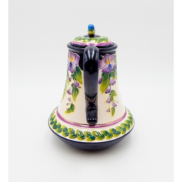 Blue Sky Wisteria Teapot Floral Blue Bird Kitchen Home Coffee White Green Purple - Picture 4 of 8